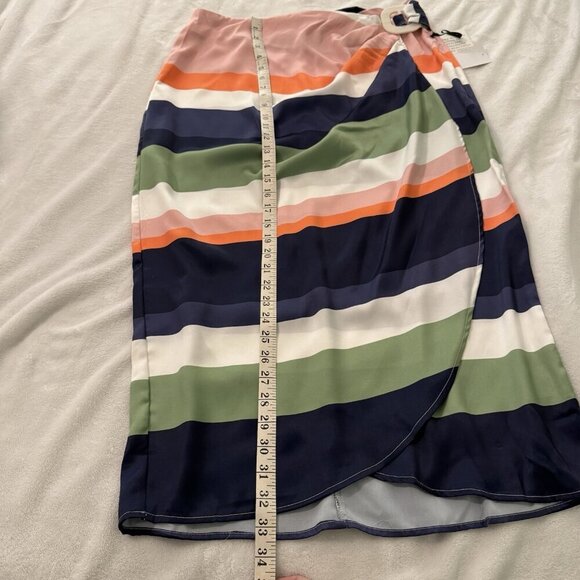 NWT Jaclyn Smith Stripe Buckle Wrap Satin Midi Skirt Size Large - Picture 6 of 12